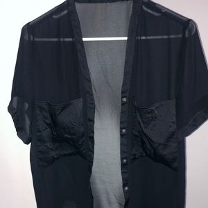Sheer black button up short sleeve